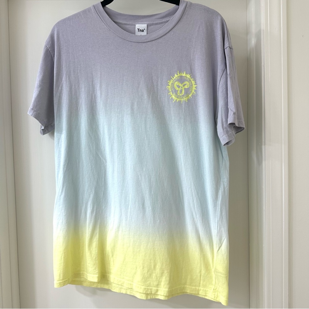 TNA Ombre Tee, Gray, Blue, & Yellow, “Ride the Wave”, Logo on Back, Size M